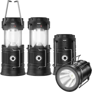 2026  Solar Lantern Flashlights Charging for Phone, USB Rechargeable Led Camping Lantern, Collapsible & Portable for Emergency, Hurricanes, Power Outage, Storm (2 Pack)