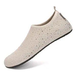 Women’s Rhinestone Slip-On Walking , Lightweight Comfort Knit Sneakers with Textured Sole for Travel Casual Daily Wear water shoes