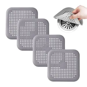 Hair Catcher Drain Cover Square Silicone Strainer with 4 Suction Cups for Showers Bathtubs Sink Debris Protection Anti Clogging Drainage