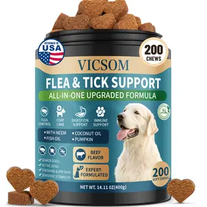 Flea & Tick Wellness Chews for Dogs, 200 Soft Chews with Digestive & Skin Support for Dogs of All Breeds & Ages, Beef Flavor