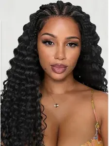 22 Inch Cornrow Wig 13x6 HD Lace Braided Wigs for Black Women Handmade 15 Strands Pre Braids Synthetic Braided Wig with Curly Hair (NB, 22 Inch)