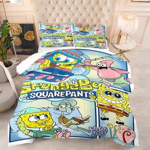 Spongebob Pattern Duvet Cover Set, Soft Durable Bedding Set with 1 Duvet and 1 or 2 Pillowcases, Ideal Gift for Kids and Adults