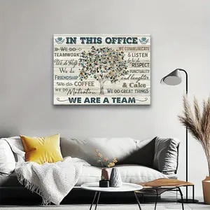 2D Flat In This Office We Are a Team Motivational Wall Art - Wood Framed Canvas Print with Inspirational Quotes, Rustic Home & Office Decor for Living Room, Bedroom, Dining Room - Perfect Christmas Gift for Workplace & Teamwork, Artistic Craftsmanship
