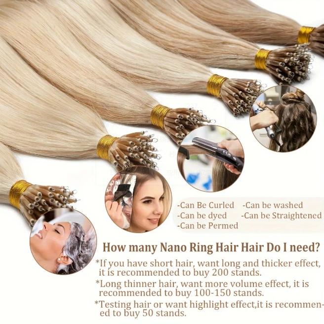 12-28 Inch 100% Remy Human Hair Extensions, Nano Tip Micro Nano Rings Cold Fusion, 50pcs 30g, Thick Smooth No Shedding No Tangle for Women