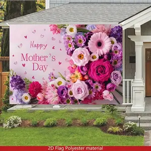 2D Flat, 2D Mother's Day Floral Pattern Banner, Photography Backdrop, Home Decor, Suitable for Living Room/Party Decoration/Birthday Backdrop/Office/Bedroom, Cozy Home, Universal Ins-Style, 2D F