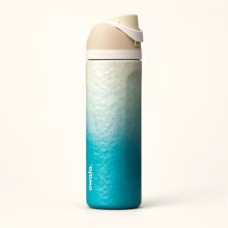 Owala FreeSip 24oz Water Bottle, Coastal Color Flow Aqua Ombré Gradient Textured Vacuum Insulated Stainless Steel Tumbler, Leakproof Dual Drinking Travel Water Cup