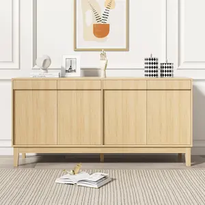 【Summervibes】Scurrty Modern Buffet Cabinet with Storage Wood Color Adjustable Shelves Doors Natural Wood Grain for Living Room Kitchen Sideboard