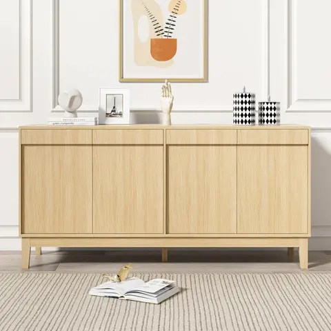ANBUY Modern Durable Adjustable Storage Console Buffet Cabinet - 63"w x15.75"d x31.5"h, Easy-to-Open Entryway Buffet Sideboard with 2 Doors, Handles, Adjustable Shelf Height, Natural Wood Grain, 7.1" Foot Height, for Living Room (Assembly Required)