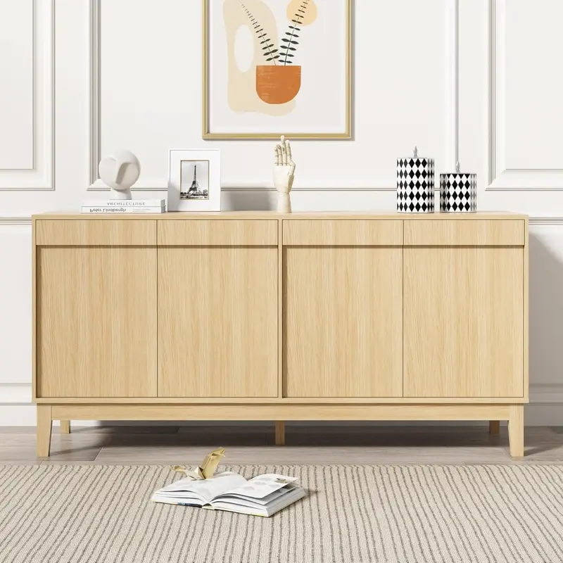 ANBUY Modern Durable Adjustable Storage Console Buffet Cabinet - 63"w x15.75"d x31.5"h, Easy-to-Open Entryway Buffet Sideboard with 2 Doors, Handles, Adjustable Shelf Height, Natural Wood Grain, 7.1" Foot Height, for Living Room (Assembly Required)
