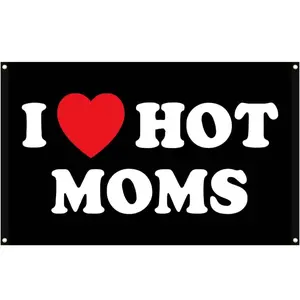 I Love Hot Moms 3x5 Ft Flag Mother's Day Birthday Tapestry Gifts Indoor Decor Garden Flags Funny Banner Decoration Hanging Flag
