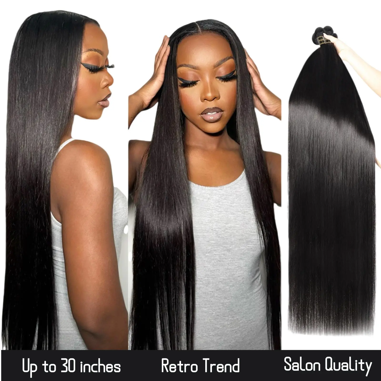 Ashine Straight Hair Bundles Brazilian Virgin Black Natural Hair Bundles Luxury Salon Quality 100% Human Hair Wigs Can be Curled luxury extensions