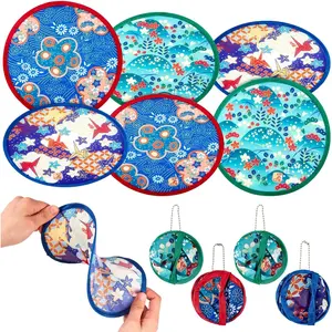 6Pcs/12Pcs Round Folding Handheld Fan Portable Summer Foldable Fan Chinese & Japanese Style Foldable Fan with Beautiful Patterns, Small Folding for Home Decor Personal Decor Holiday Summer Party Wedding Gift Outdoor Games Decor Festival Party Favors