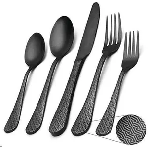 Matte Black Silverware Set, Satin Finish 40-Piece Stainless Steel Flatware Set,Kitchen Utensil Set Service for 8,Tableware Cutlery Set for Home and Restaurant, Dishwasher Safe