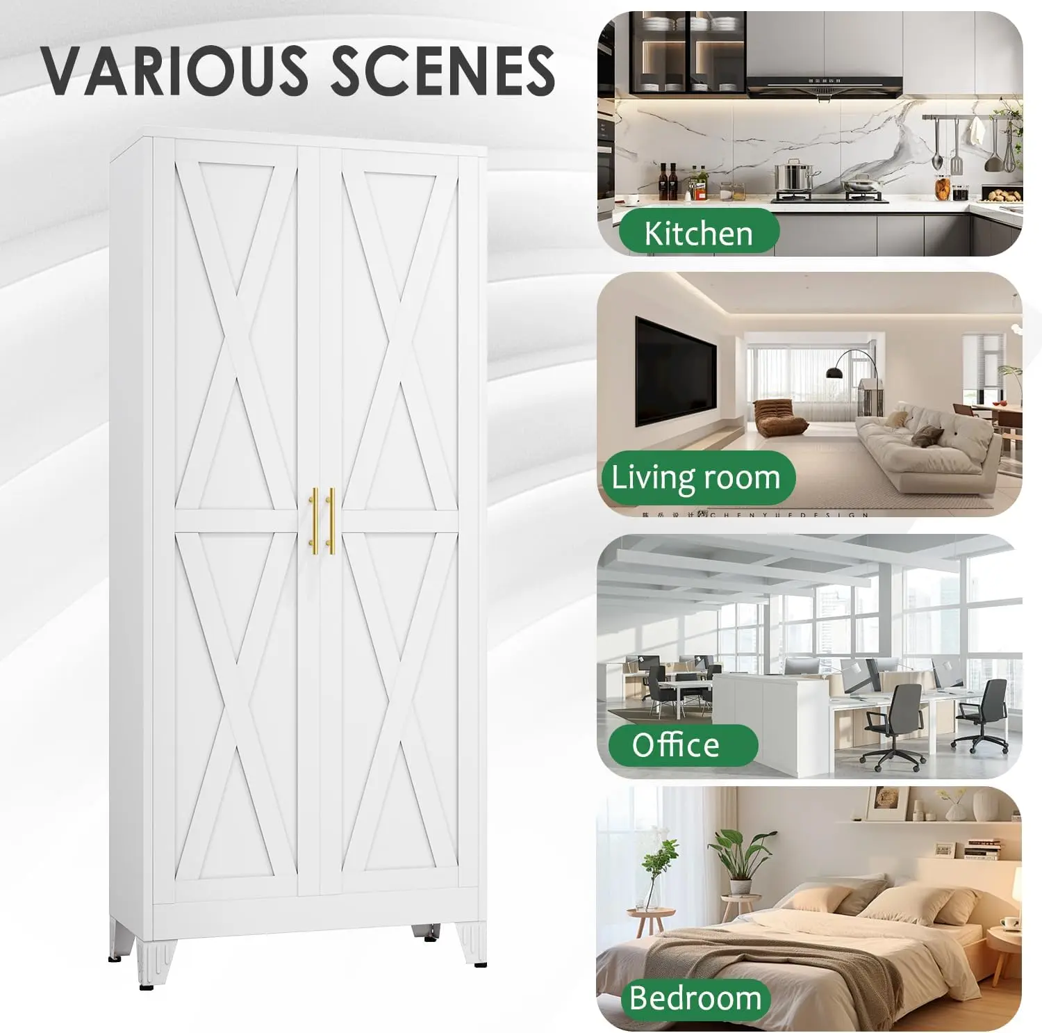 71" H Metal Kitchen Pantry Storage Cabinet, Freestanding Cupboard with 2 Doors and 4 Adjustable Shelves, Standing Storage for Kitchen, Bathroom, Dinning Room or Utility Room