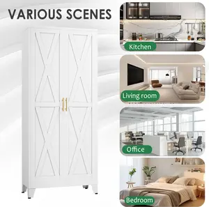 71" H Metal Kitchen Pantry Storage Cabinet, Freestanding Cupboard with 2 Doors and 4 Adjustable Shelves, Standing Storage for Kitchen, Bathroom, Dinning Room or Utility Room