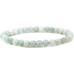 Angelstones Natural Green White Jade Gemstone 6mm Round Beads Stretch Bracelet 7" Unisex