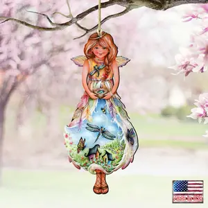 Designocracy 8457902-S2 5 x 5.5 in. Spring Fairy Wooden Ornaments - Set of 2