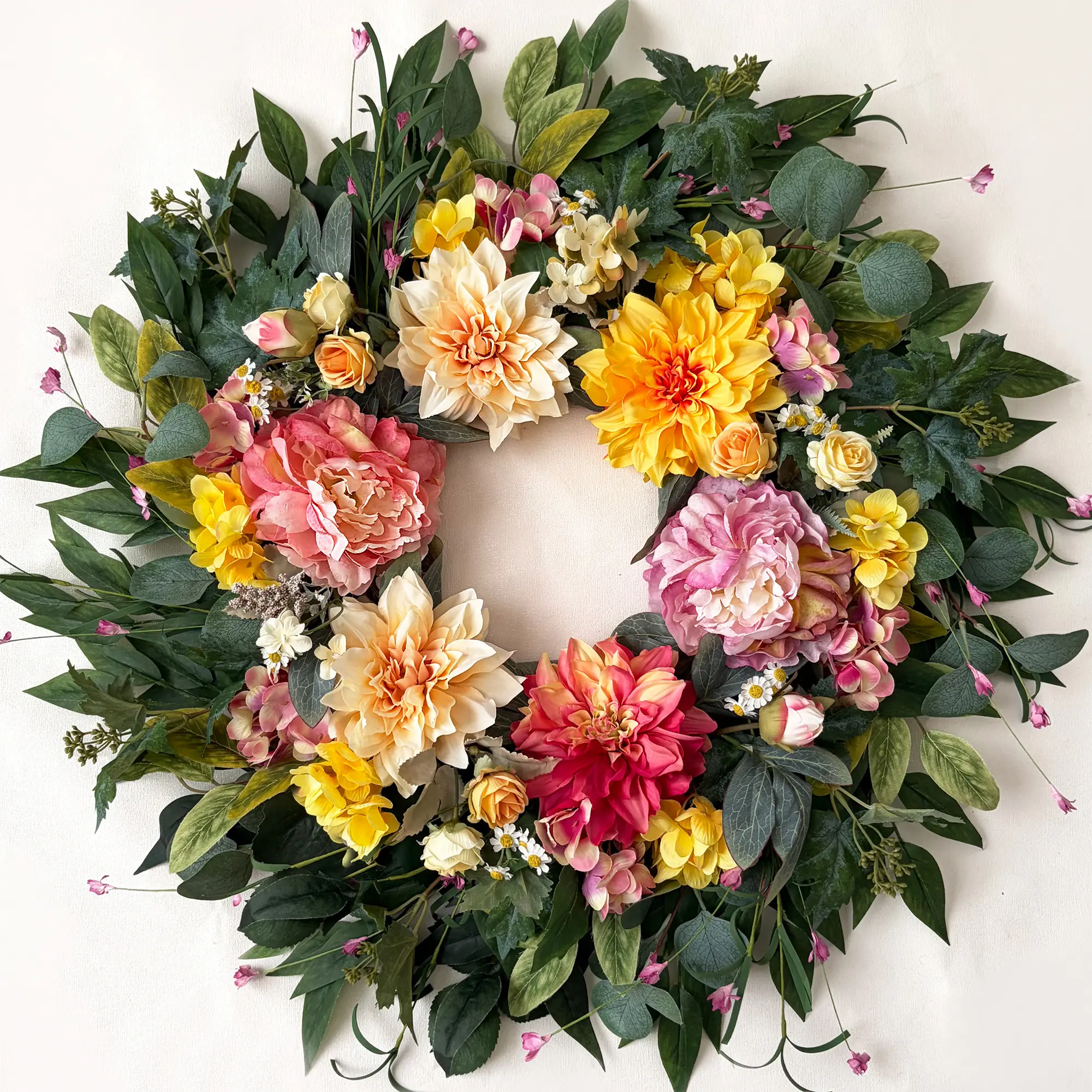 Spring Wreaths for Front Door 24 Inch, Artificial Dahlia Floral Spring Summer Wreath with Dahlia Peony and Daisy, Large Spring Door Wreath for All Seasons Outside Indoor Home Porch Wall Décor