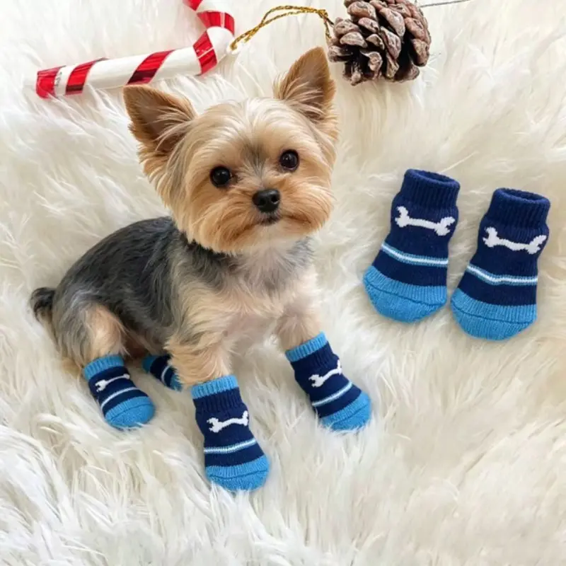 4pcs/Set Anti-Slip Warm Dog Socks, Soft & Breathable, Suitable For Small & Medium Dogs, Teddy Dogs