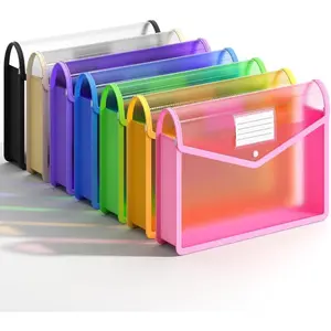 7 Pack Plastic Expanding File Folders, Transparent Envelopes with Snap Closure, No Dividers, Large Capacity, Fit Legal/B4 Size, 7 Colors for School Office Home Hospital Use