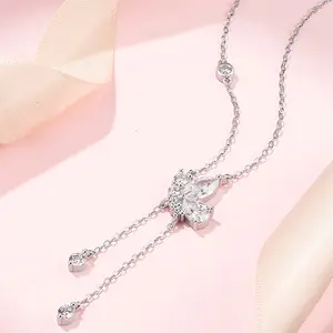 Choker Necklace with Tassel Pendant - Silver Chain, Dainty Layering Piece for Delicate/Fairy Style Outfits - Niche V36