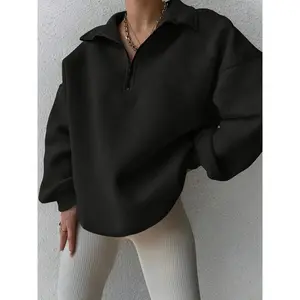 Women's Casual Wearable Home Top, Half Stand Collar Zipper Pullover, Comfortable Leisure Clothing, Fall & Winter Fashion