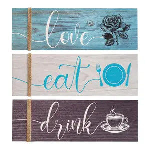 Wooden Countryside Wall Sign, 3 Counts/set Letter Patterned Wall Hanging Decor, Wall Art Plaques for Home Kitchen Dining Room