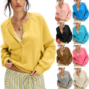 SCUSTY Womens Long Sleeve Knitting Sweater Tops Half Button Sweaters Henley Neckline Casual Lightweight Solid Pullover Knitting Knitting