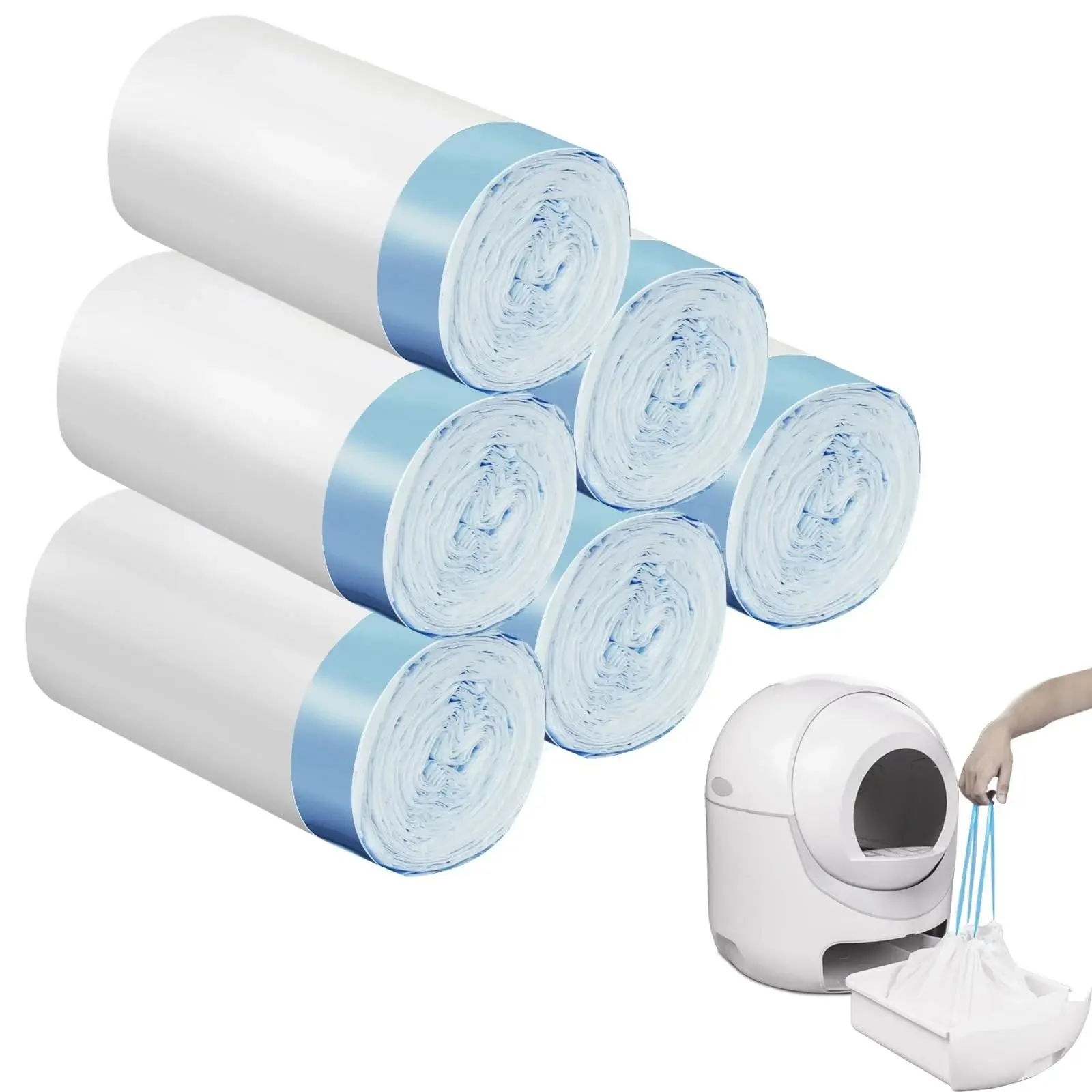 Heavy-Duty Drawstring Cat Litter Liners 75Count Leak-Proof Waste Bags for Automatic Litter Boxes Rip-Resistant Plastic