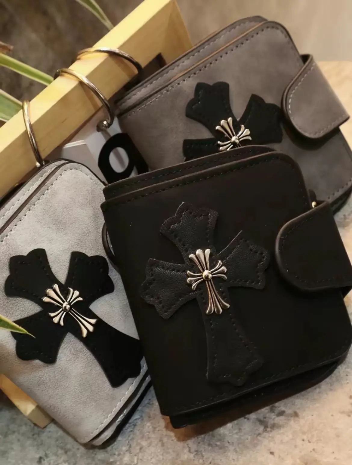 Men's Cross Style Suede Wallet Compact Multi-compartment Vertical Shape Waterproof FashionSnap Button