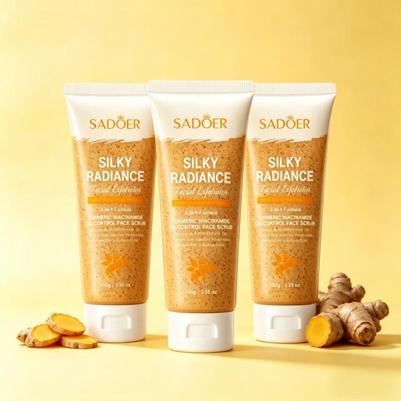 Mild Turmeric Physical Facial Scrub with Vitamin C - Gentle Daily Sensitive-Safe Exfoliator, Stabilized Curcumin & Natural Extract Brightener for All Skin Types, Dark Spot Correction, Oil Control, Pore Unclogging, Multi-Size Option