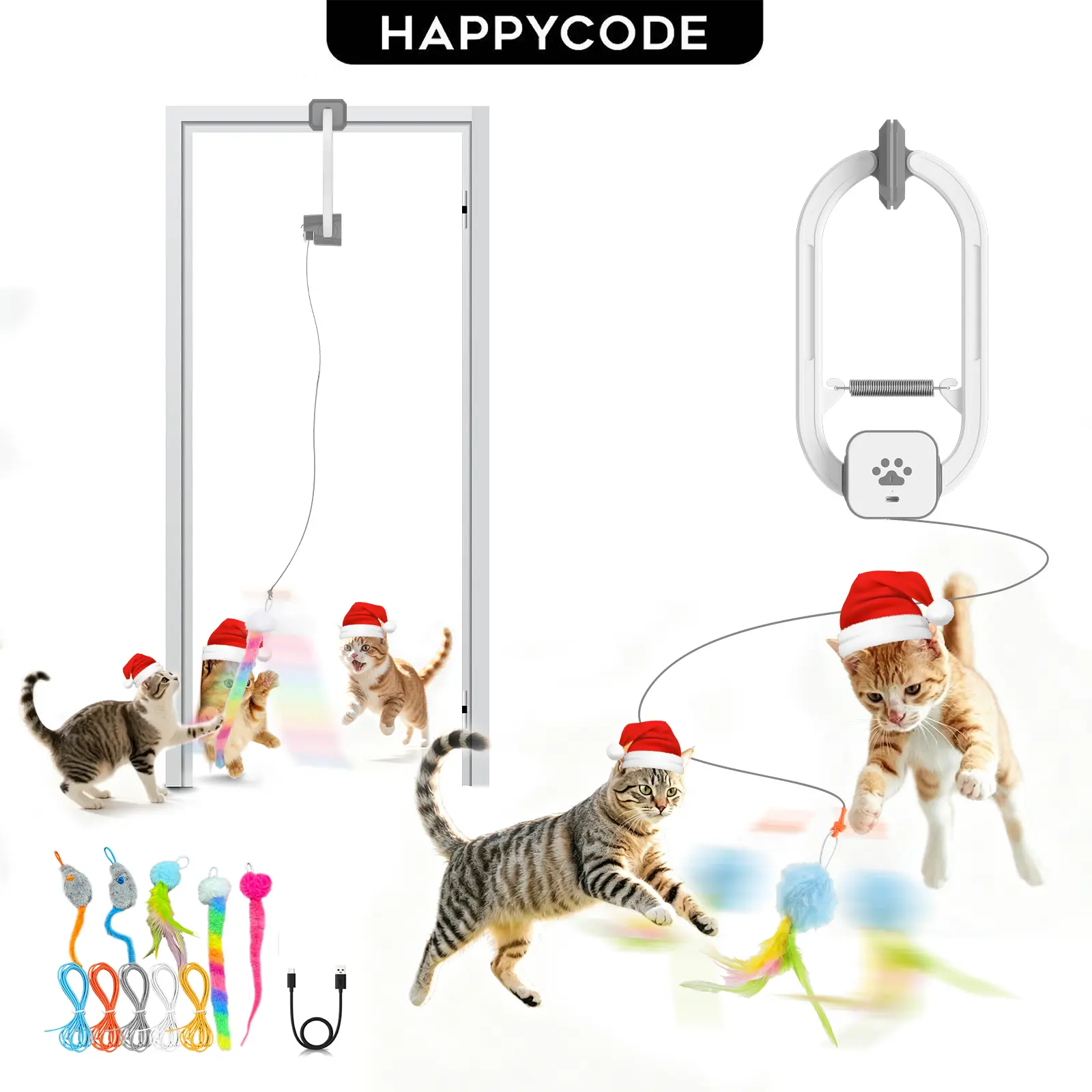 HAPPYCODE Electric Cat Teaser,Rechargeable Door Hanging
