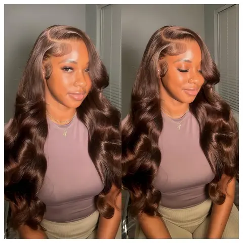 HANA HAIR #4 Chocolate Brown Human Hair Lace Front Wig, 13x4 Body Wave Full Frontal, 200% Density Vibrant Female Wig, Stretchable Glueless Wear-And-Go, Pre-Plucked Bleached Knots, Breathable HD Lace, Heat Resistant for Daily Wear