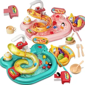Play House Toys Kitchen Set, Play Kitchen Accessories -Simulation Kitchen Dishwashing Table Faucet Cycle Out Water, Fishing Pool Toy, Pretend Play Set, Summer outdoor beach toys, Suitable for 3-6 years old kids birthday Halloween Gift