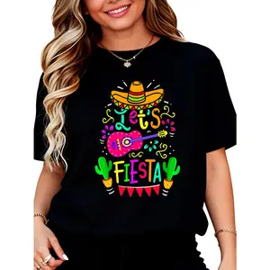 Men's 100% Soft Cotton Round Neck T-Shirt - Unisex, Casual, Comfortable Fit, "Let's Celebrate Cinco De Mayo" Mexican Party Guitar Lover Prints, Everyday Menswear Top (Ideal to Pair with Complementary Bottoms)