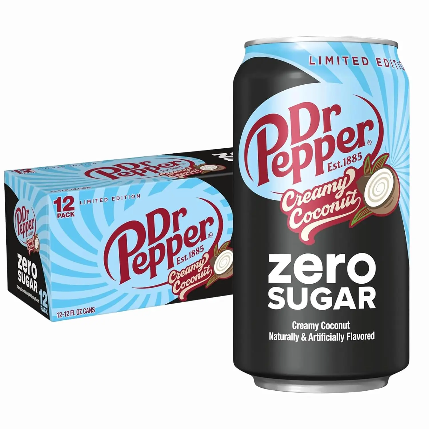 Dr. Pepper Zero Sugar Creamy Coconut Soda, 12oz Can - 12 Pack