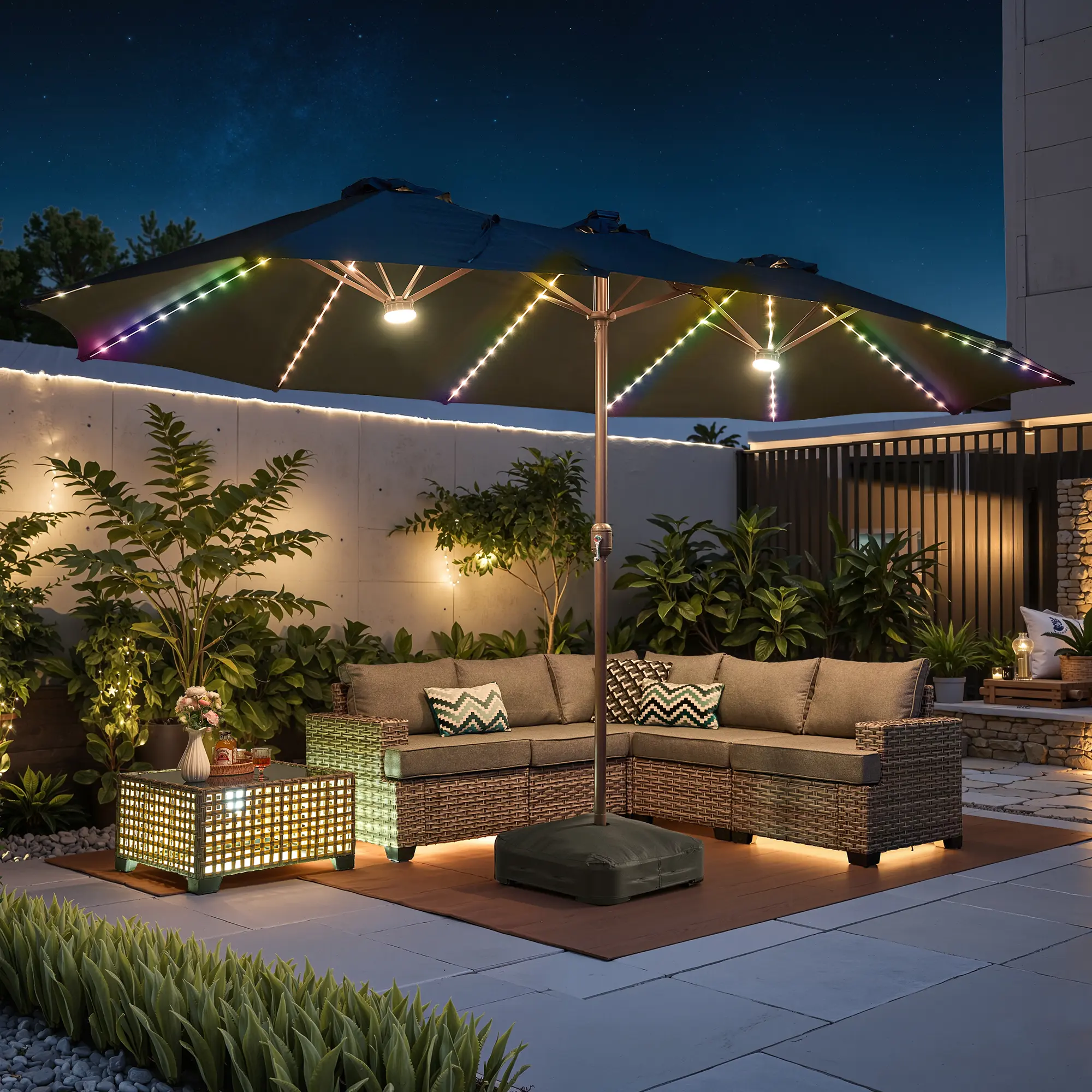 Navy Blue With Solar Colored Lights