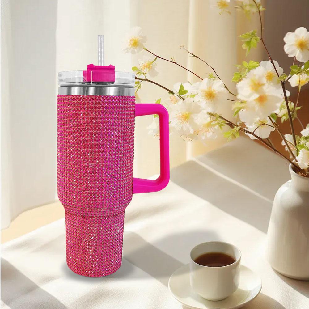 40oz Bling Rhinestones Tumbler with Handle - Sparkly Stainless Steel Water Bottle for IceCoffee, Must-Have CarAccessories & GymEssentials, Diamond Studded Cup for Women, Cute Birthday Gifts