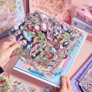 20 pcs cute cartoon miniature landscape stickers album, large size 3d stackable house diary stickers, 20 sheets decorative scrapbooking supplies, crafts kit