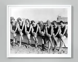 Vintage Swimsuit Girls Print, Flapper Girls, Vintage Beach Fashion, Ziegfeld Follies, 1920s, Wall Art, Black and White Photo Poster