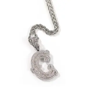 18K Gold Plated Hip Hop Bubble Letter Necklace | Iced Out Thorn Sugar Cube Initial Pendant | Gold Silver Rose Gold Cuban Link Chain | Chicano Style Luxury Jewelry for Men & Women, Daily Casual Wear, Perfect Gift Idea