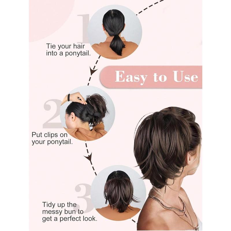 10 Inch Messy Bun Hair Piece,Straight Fake Chignon,Claw Clip In Short Ponytail Extension,Heat Resistant Synthetic Ponytail Extensions For Women,Party Daily Use