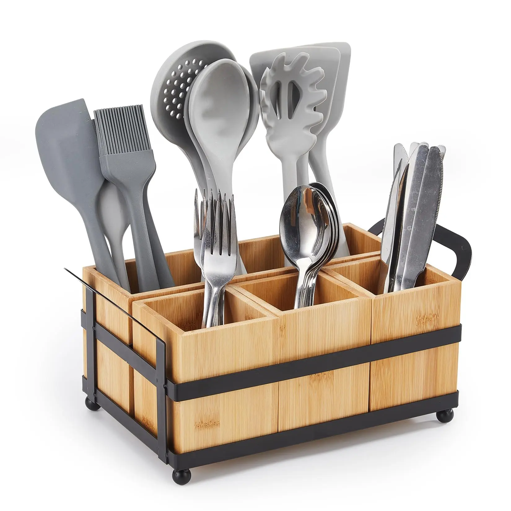 4-compartment utensil caddy, detachable cutlery holder with metal frame and handles, kitchen organizer for cutlery, spoons, forks, and cooking tools,home decor,camping essentials