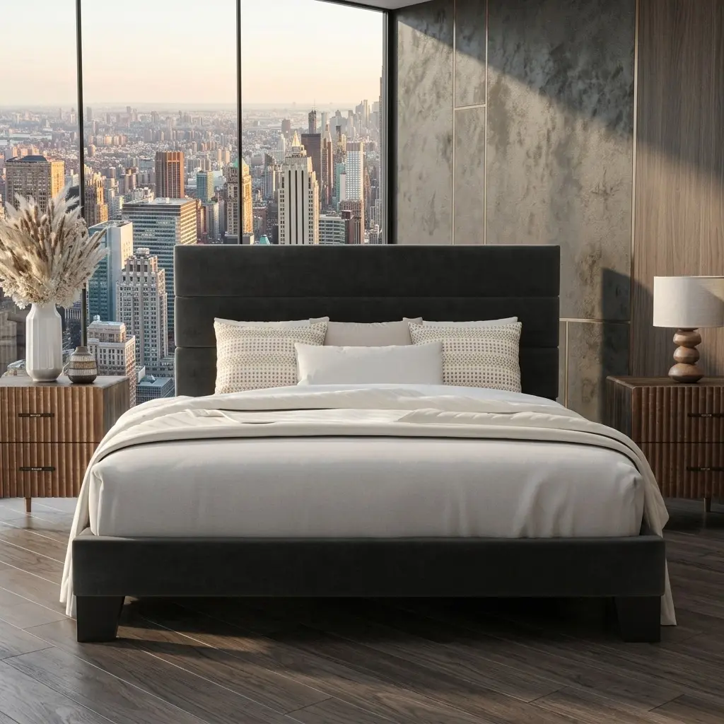 Black Velvet Upholstered Platform Bed Frame, Wooden Slats Support, Fully Upholstered Mattress Foundation, No Box Spring Needed, Easy Assembly, Twin/Full/Queen/King Size, Versatile Bedroom & Holiday Home Decor Furniture