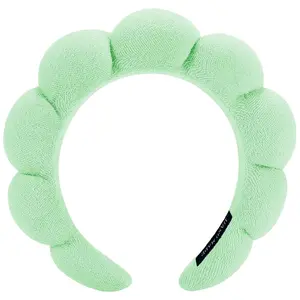 Spa Headband for Face Washing or Makeup, Sponge Bubble Skincare Headband, Women's Fluffy Terry Cloth Hairband, Girls' Skincare Makeup Hair Accessories (Green)