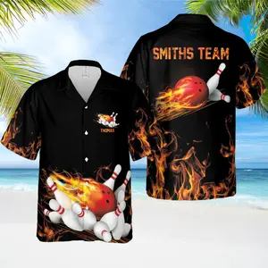 Personalized Bowling Hawaiian Shirt, Custom Button Down Shirt, Bowler Shirts, Retro Bowling Shirt Custom, Bowling Team Shirt, Bowling Gifts
