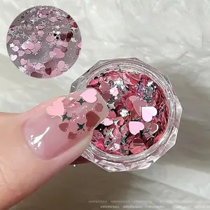Glitter Sequins Nail Art Decoration, Heart & Star Shaped Sequins for Nail Art Decoration, DIY Nail Art Decoration for Women & Girls