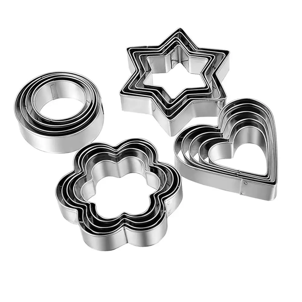 Round & Star & Heart & Flower Shaped Biscuit Mold, 12pcs Stainless Steel Cookie Cutter, Mixed Size & Mixed Shape Cookie Cutter Mold, Simple Durable Ba
