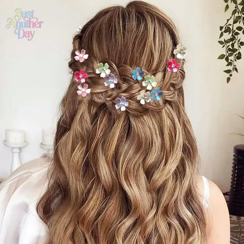 60Pcs Mini Flower Hair Clips, Small Floral Beaded Hair Pins, Cute Bead Clips for Braids, Princess Updo & Bridal Hair Accessories