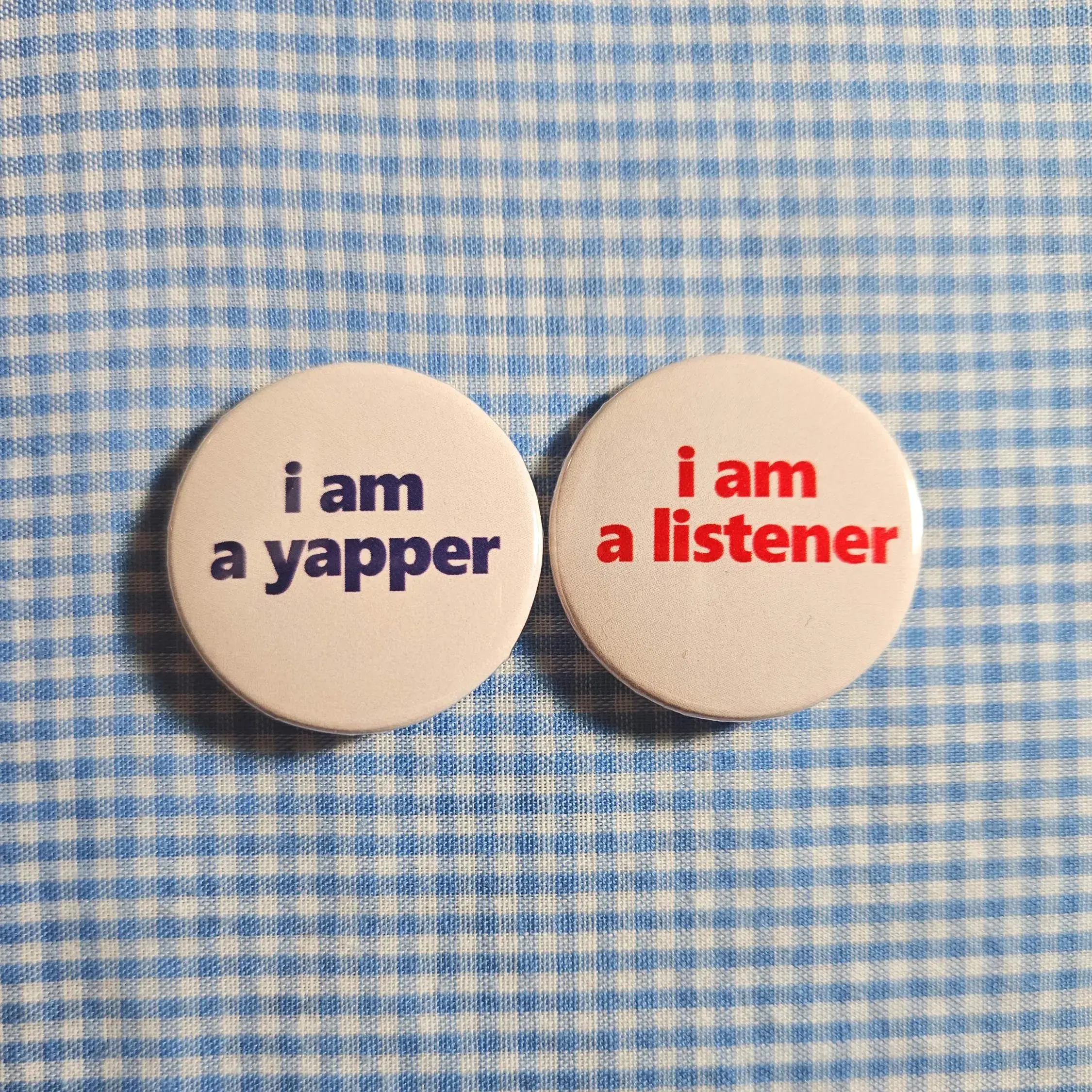 Set of 2 Pinback Buttons 1.25 inch (32mm),Vintage Retro, Funny, Offensive, I'm a yapper/ listener, Couple, BFFs